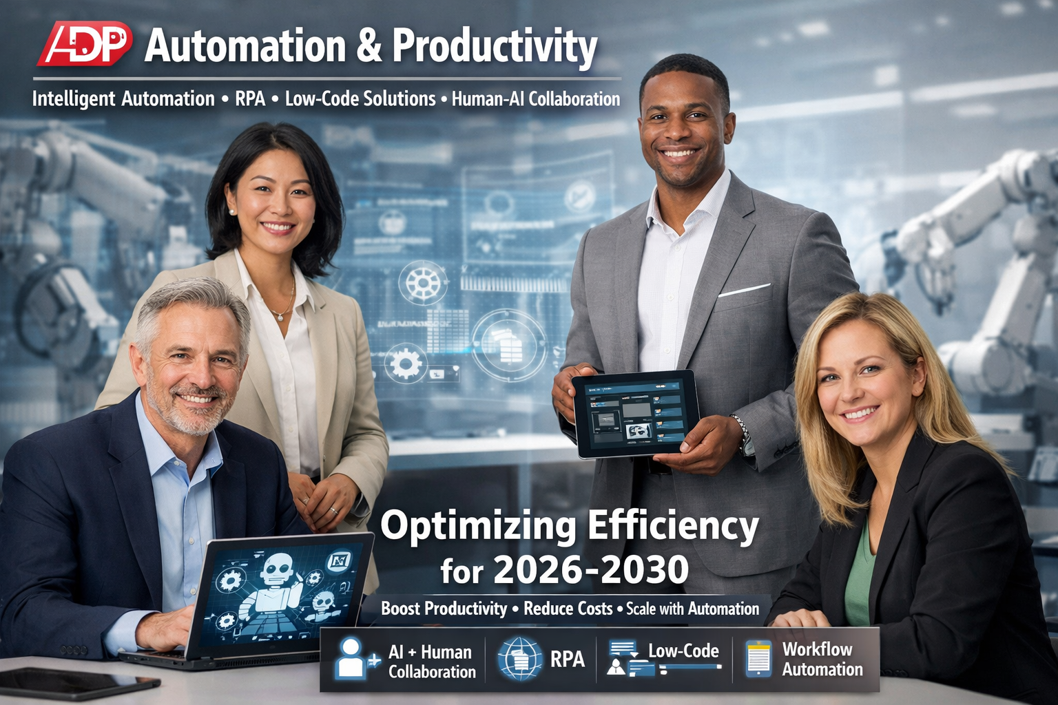Intelligent automation, RPA, low-code/no-code platforms, human-AI collaboration, and workflow optimization for 2026-2030. Boost enterprise productivity, reduce costs, and achieve scalable efficiency with cutting-edge automation technologies