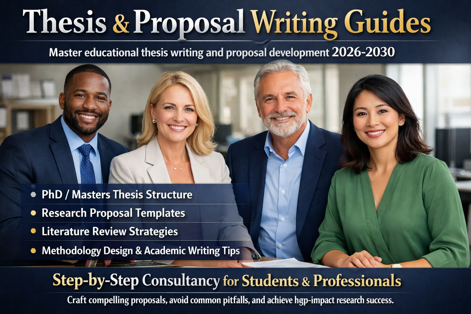 Master educational thesis writing and proposal development for 2026-2030, including PhD/Masters thesis structure, research proposal templates, literature review strategies, methodology design, and academic writing tips. Step-by-step consultancy for students and professionals on crafting compelling proposals and achieving high-impact research success.